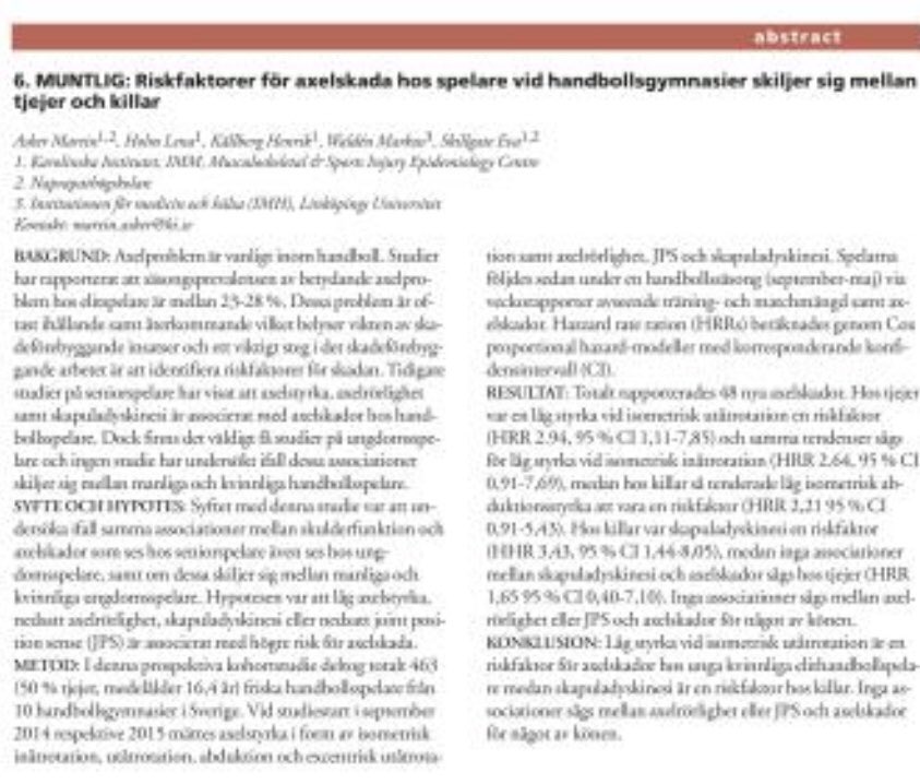 RedaktorSfaim's tweet photo. På fredag 27 april presenteras resultaten från en ny intressant studie på handbollsaxlar av @martinasker på årets Vårmöte i Stockholm #SFAIM2018 #KHAST https://t.co/LiOPHIaFz9
