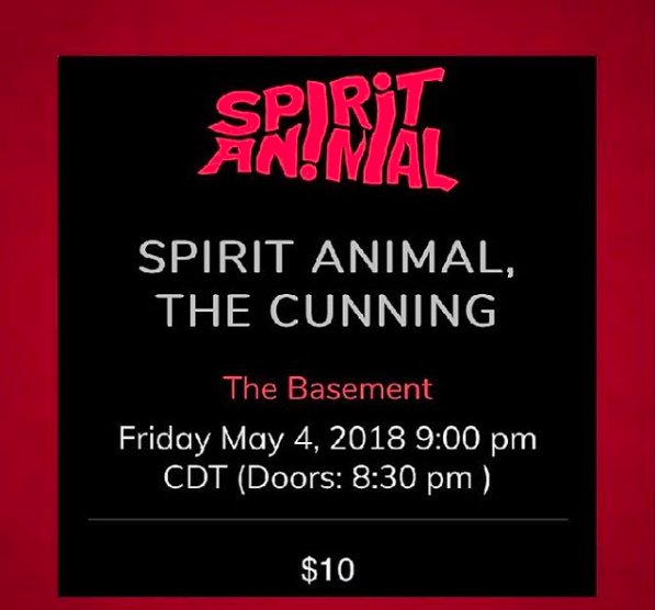 Looking forward to debuting some gnarly new jams for you peeps at <a href="/thebasementnash/">The Basement</a> Next Friday, May 4th in support of @spiritanimalus! Giggity ⚡️🤘🏽⚡️#thebasement #og #nashvillejams #spiritanimal #maythe4thbewithyou #newmusic #thecunning #cunningalloveryourface