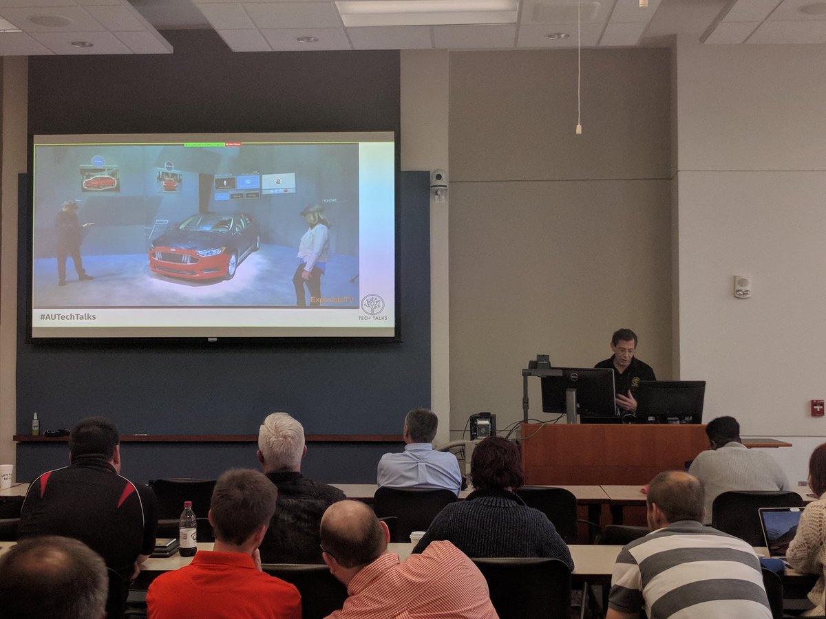 AuburnOIT's tweet photo. We're still going strong here at #AUTechTalks! Right now we've got Kevin Duvall from @AuburnU Athletics discussing data trends and predictions while @HoloLens DevOps engineer Danny Moody from @CWS_Auburn talks about evolving learning spaces with augmented reality. https://t.co/e2r2nTKfu3
