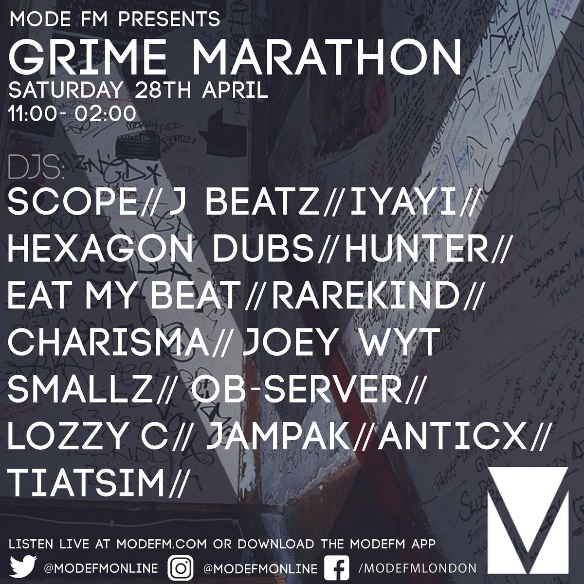Moderadiolondon's tweet photo. Who's ready for the #GrimeMarathon this Saturday?
@scope_em @jbeatzmusic @DJIYAYI @Hexagon_dubs @DJHunter_SBS @eatmyb3at
@RarexKind @CharismaMixes @Joey_Wyt @kingdjsmallz @Observerldn @LozC96
@DJ_JAMPAK @DJ_Anticx @tiatsim
#ModeMarathons https://t.co/kP8VnTSQme