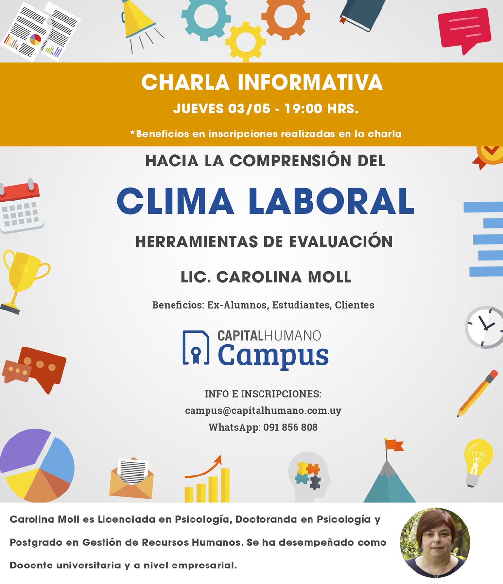 CapitalHCampus's tweet photo. Te invitamos a la charla informativa sobre este curso que comienza el 17 de Mayo 🎓 
Docente: Lic. Carolina Moll 
Info e inscripciones: campus@capitalhumano.com.uy https://t.co/PgBuVD1TjN