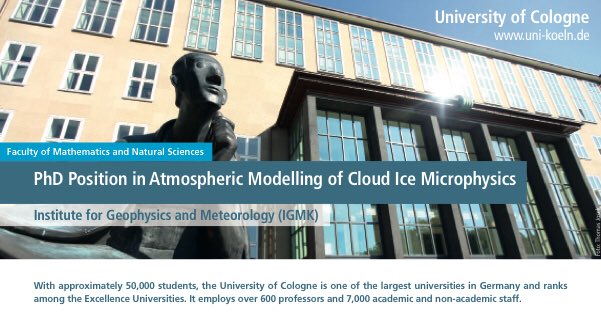 UniCologneNY's tweet photo. Excellent #Masters Degree in #Meteorology, #Geosciences, #Physics or related field? Curiosity in #atmospheric modelling, #cloud ice #microphysical processes, #radiative transfer, and #radar remote sensing? Join @UniCologne for your #PhD! Apply by May 31. https://t.co/peO9Eyr3QC https://t.co/KssgFlExJp
