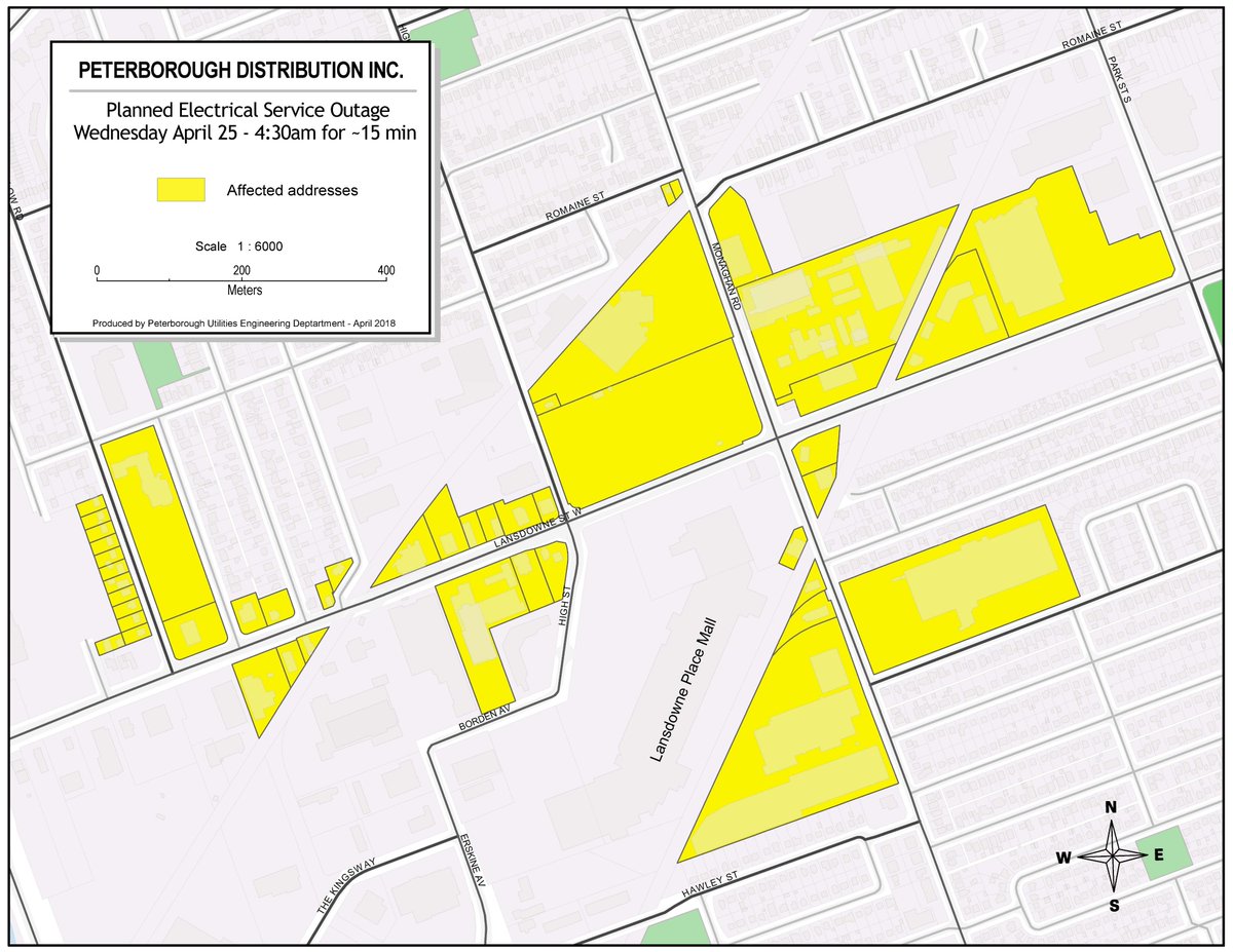 Ptbo Utilities On Twitter Power Outage Tomorrow Morning April 25 For 15 Minutes At 4 30 A M The Outage Is Required To Replace A Switch On Lansdowne St W Please See The Attached Map