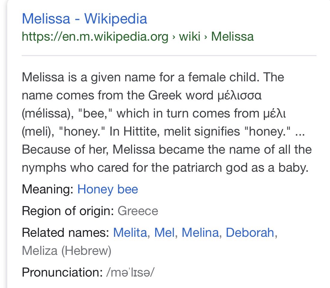 The origin of the name is Melissa. Name Melissa: meaning 58 The origin of the name is Melissa. Name Melissa: meaning 99