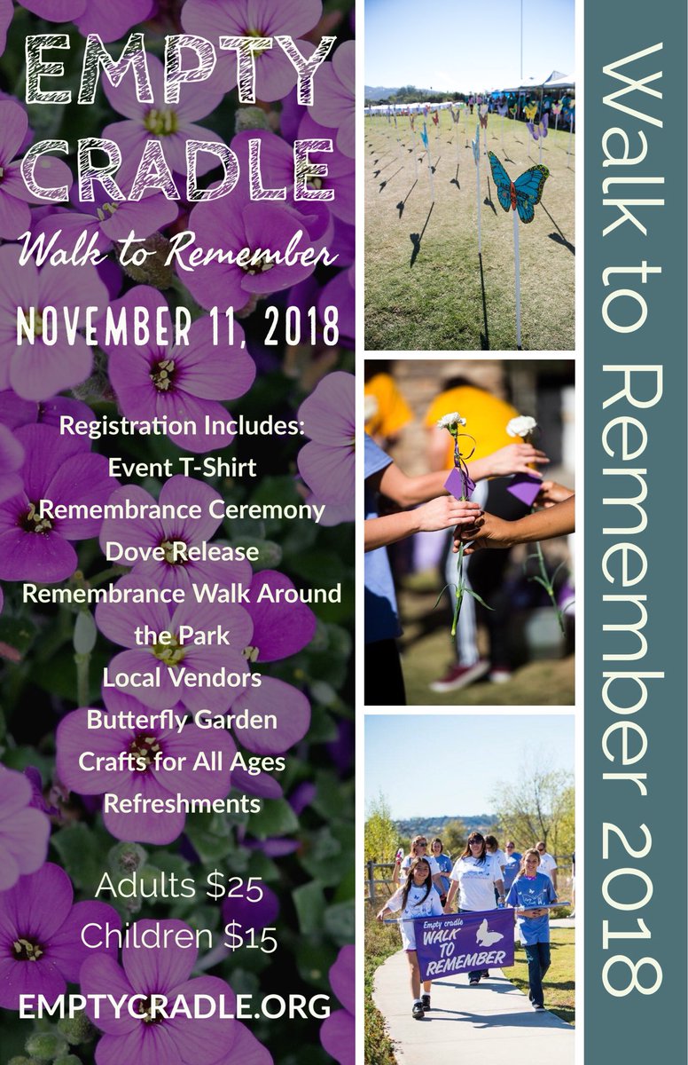 Registration is now open for our 2018 Walk to Remember on Sunday, November 11!  Join us for this beautiful event remembering all babies gone too soon.  Stay tuned for some exciting news about fundraising and walk teams or check out our website for more details.