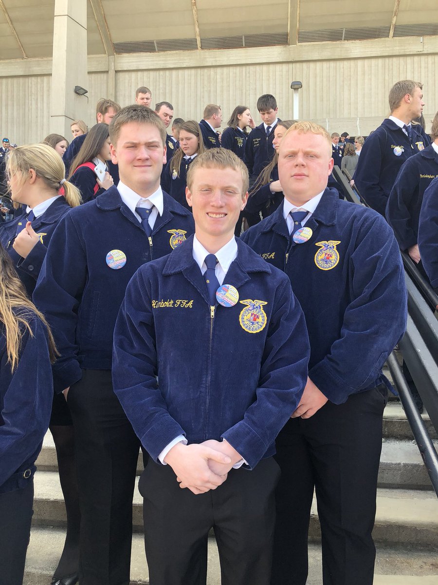 humboldtffa1's tweet photo. Congratulations to Owen, Tyler, and Calvin as they received their Iowa FFA Degrees today at the 90th State leadership conference at Iowa State University. #iaffa18 #ffaslc18 https://t.co/FLjI3KLs5e