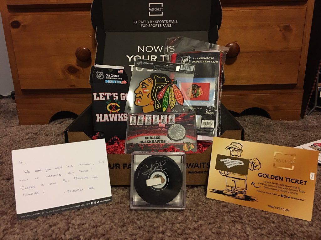 moose_mefferd's tweet photo. Got in from offshore tonight and this was waiting for me at home! @DuncanKeith signed puck from @thefanchest and it is AWESOME! @NHLBlackhawks #LetsGoHawks #OneGoal also a Hawks Banner, Hawks Koozie, Hawks Decal, and 39mm Hawks Medallion! Best #Fanchest ever! https://t.co/EFBpbC7Zgt