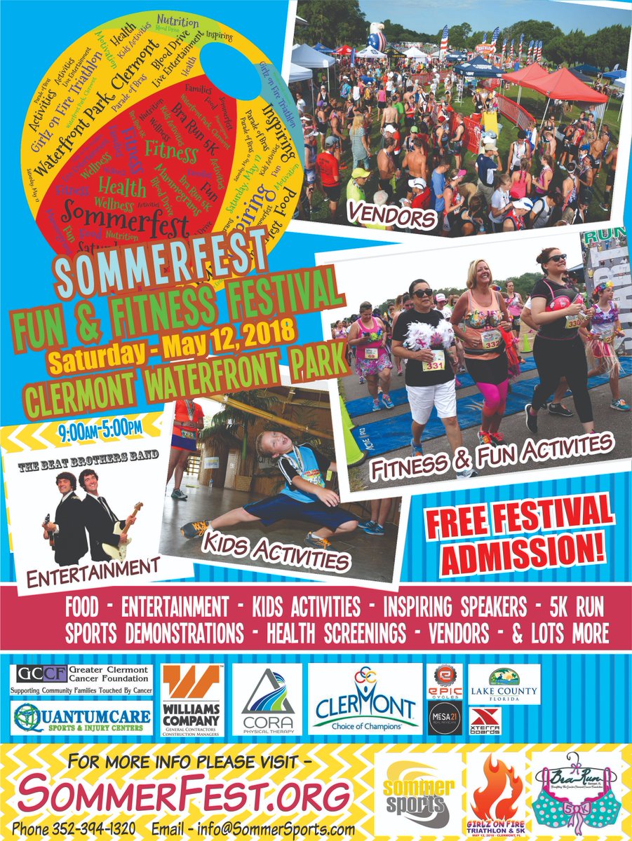 TriWithUs1's tweet photo. Girlz on Fire, Sommerfest, an Inspiring Family Health and Fitness Festival and Bra Run 5K, one inspiring day, Saturday, May 12, Waterfront Park, Clermont. Details @SommerSports #girlzonfire, #Sommerfest, #beinspiring https://t.co/tNmwKJ6QjM