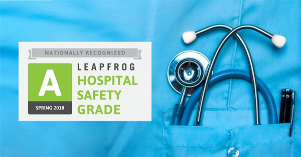 We are proud to have received an "A" on Leapfrog for Hospital Safety, which means we keep our patients safe from errors, injuries, accidents and infections. #SafeHospital #Leapfrog ow.ly/6SXp30jF4KH