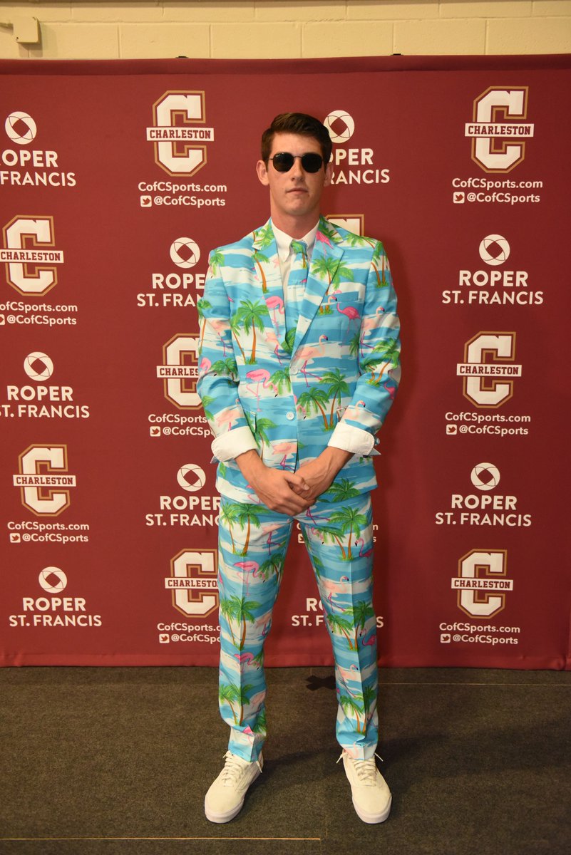 CofCSports's tweet photo. RETWEET or LIKE to vote for Evan Bailey (Men's Basketball) for Best Dressed at the #CougAwards #RedCarpetCougs https://t.co/nReyuVrpkH