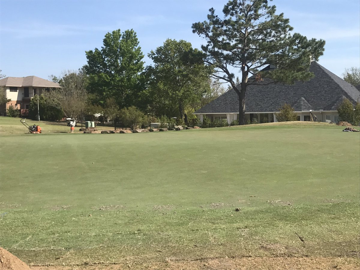 LakeKiowaGCM's tweet image. While finishing up 7, we got started on 8. Sod pulled back. Trench dug. Pipe and wire in the ground. Ready for head install tomorrow. Hoping to finish 7, 8, &amp;amp; 13 this week. #pushforthree #5left #homestretch #RainRainStayAway