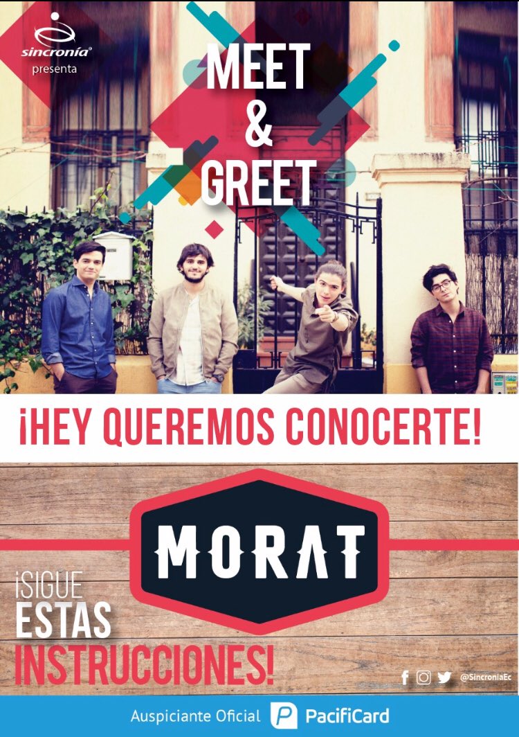 sincroniaec's tweet photo. Listo para ganarte un Meet&amp;Greet, más un CD de Morat (Edición Especial)? sigue las instrucciones 🙌🏻 #1. ✅DARLE like al post y al Fan Page.
2. ✅SEGUIR nuestras redes sociales de Sincronía 
3. ✅ETIQUETA a 3 personas para que tmb puedan participar, DEBEN seguir los mismos✨👍 https://t.co/ANllESpkhL
