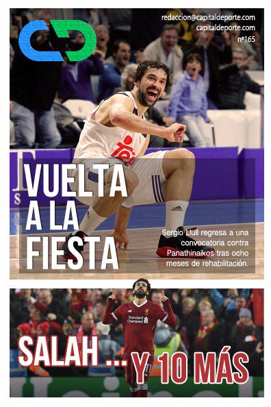 Capital_Deporte's tweet photo. 🗞 'Vuelta a la fiesta' - 'Salah y 10 más' #PortadaCD https://t.co/s0dciF6UwK