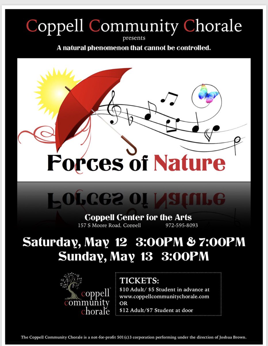 CoppellChorale's tweet photo. Mark your calendars!! In less than three weeks is Coppell Community Chorale’s Spring Concert! You don’t wanna miss this! https://t.co/wOzJ100XuE