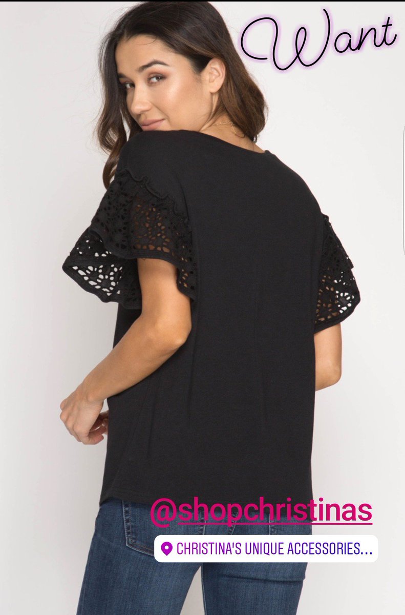 Shop_Christinas's tweet photo. We love our new She &amp; Sky Ruffled Sleeve Top with Eyelets Lace Sleeves! So fun and romantic!! Shop Now - https://t.co/IHzxQSITE0 #sheandsky #onlyatchristinas https://t.co/YxwvTUlAD0