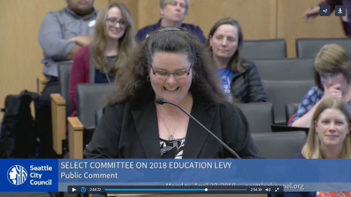 SCActionNetwork's tweet photo. Susan Tefft, a #preK teacher, shared the impact of #SeattlePreK with @SeattleCouncil at a meeting yesterday to review @MayorJenny’s Families, Education, Preschool and Promise Plan, which includes an expansion of Seattle Preschool Program. Let’s grow #EarlyEdSeattle! #InvestInKids https://t.co/DSGvUzKuST