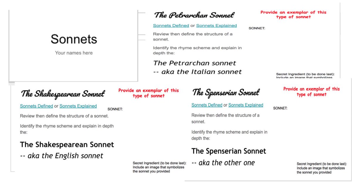 mtouceda's tweet photo. Today's #IronChef activity with my #APKids went so much better than the first one! Groups of 3, 10 minutes to create, 90 seconds to present, immediate grading, LOVE IT! #eduprotocols #Itsaprocess #sonnets #TeacherLife #TechieTuesday @jcorippo @mhebern https://t.co/0FrEtR3mur