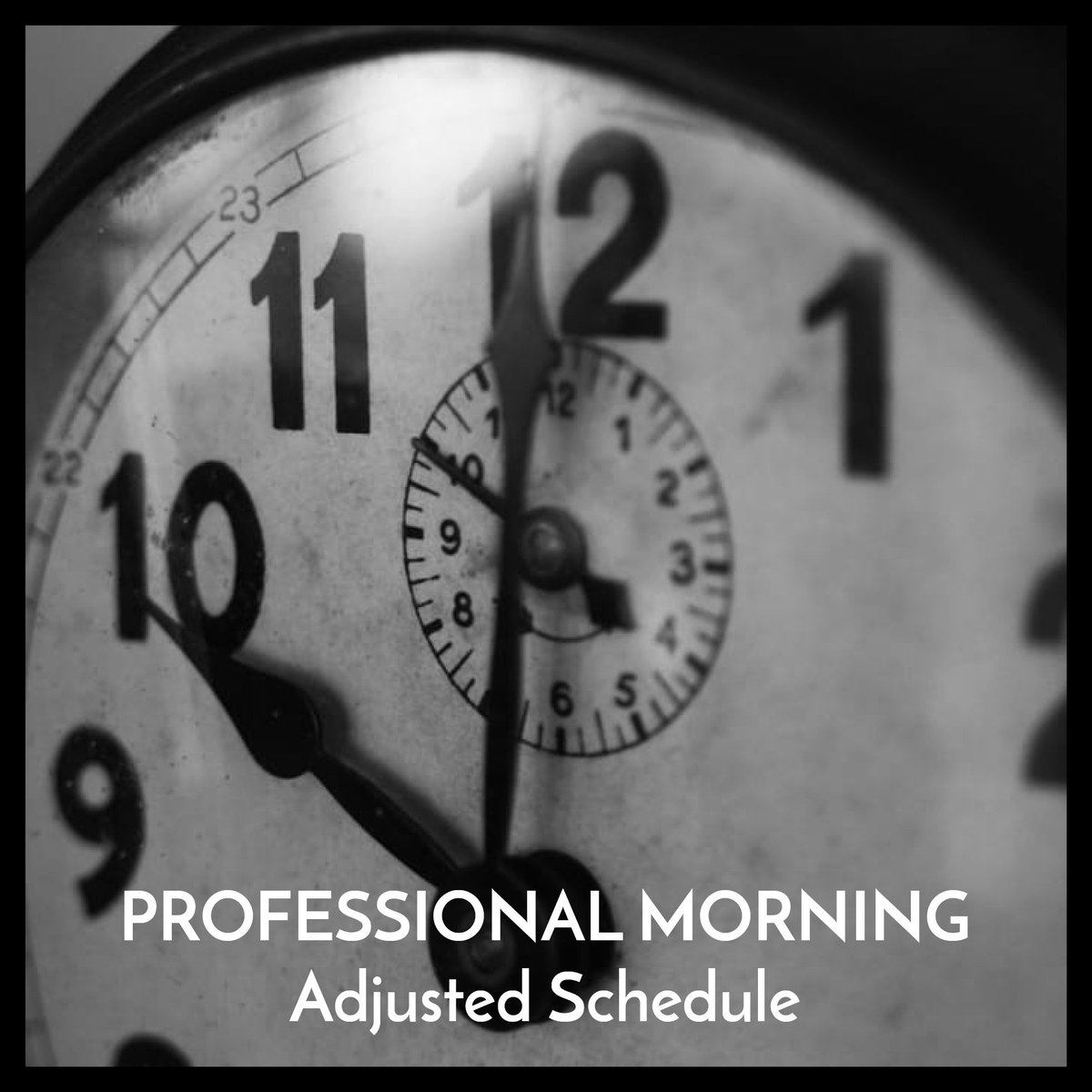 Tomorrow will be a Professional Morning, with a 10:00 a.m. start time for students.

For the full adjusted schedule, please visit the school website: bit.ly/2Jpg758