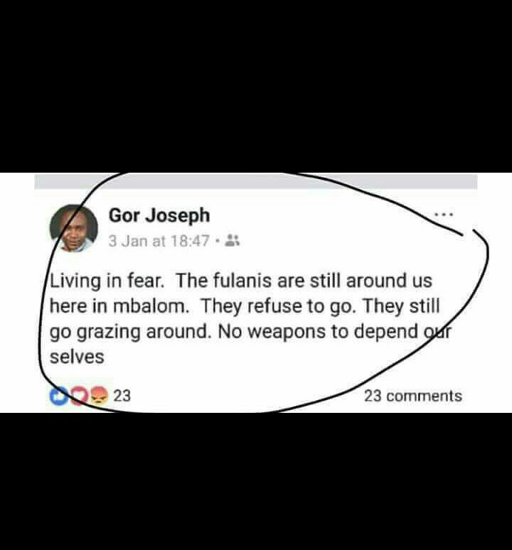 NguvyAgernor's tweet photo. @MBuhari This was posted on Facebook by one of the slain priests in Benue State
We always air out our fears but killings continue with no help at all.
#SaveBenueState #MAFO
DECLARE FULANI HERDSMEN {MIYETTI ALLAH} A TERRORIST GROUP!
R.I.P Rev Fr Gor Joseph ππ https://t.co/8A5IisKH8K