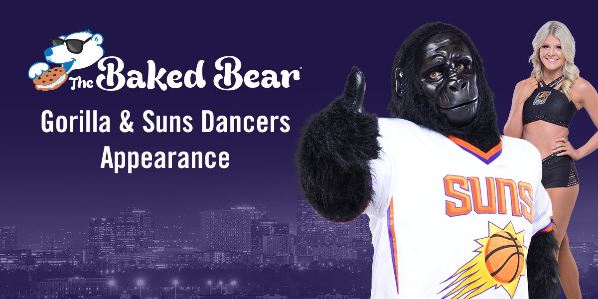 Phoenix Suns sur X : Start you summer off right! Meet the Gorilla and Suns  Dancers on 5/2 from 7-8PM at The Baked Bear in Gilbert (2206 E Williams  Field Rd)! Come