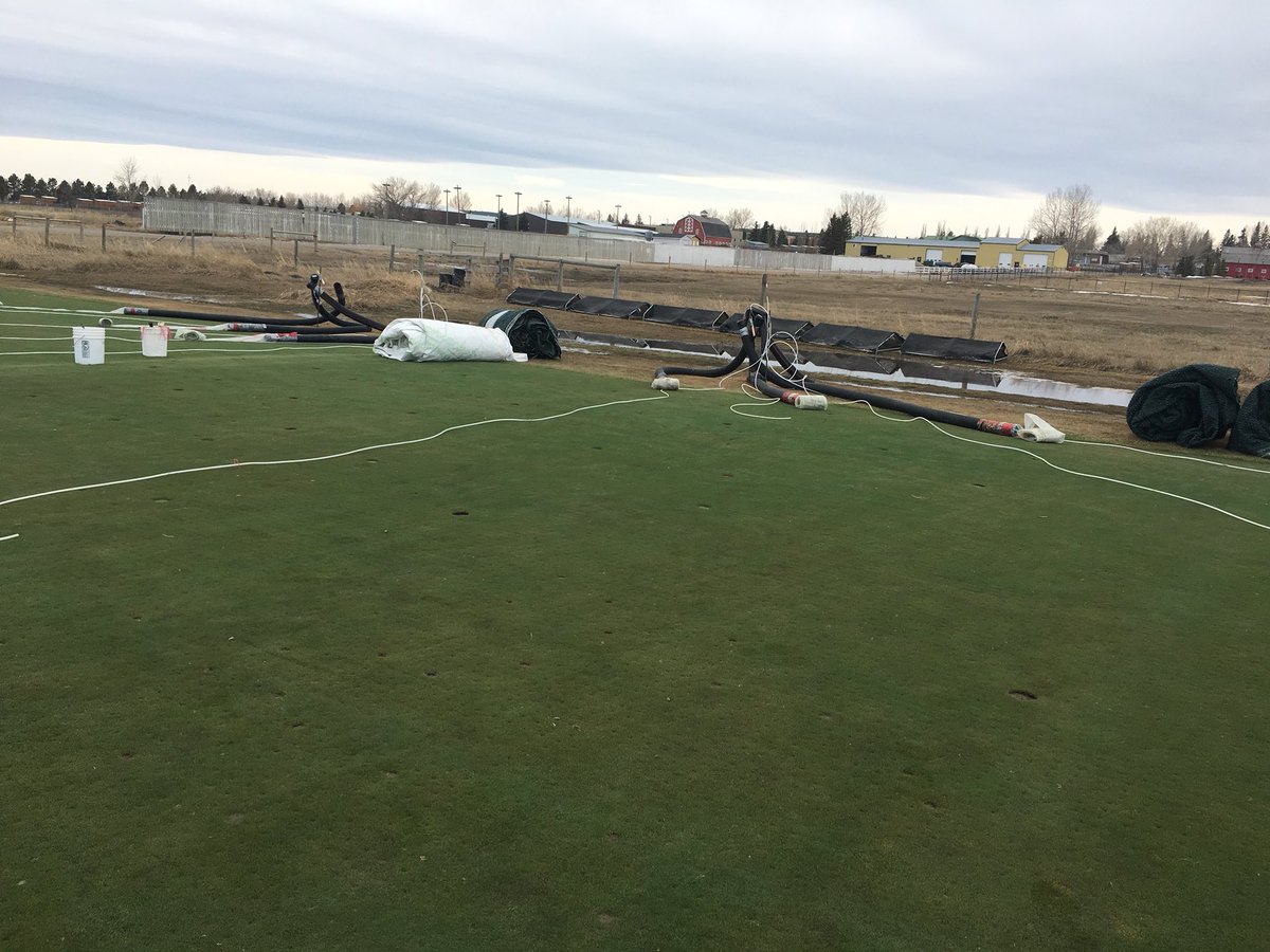 P_T_R_C_'s tweet photo. Tarps off today for our GreenJacket trial. Great sign spring has arrived. 😁@OldsCollege @GreenJacket_TC https://t.co/f4hgsrTM0X