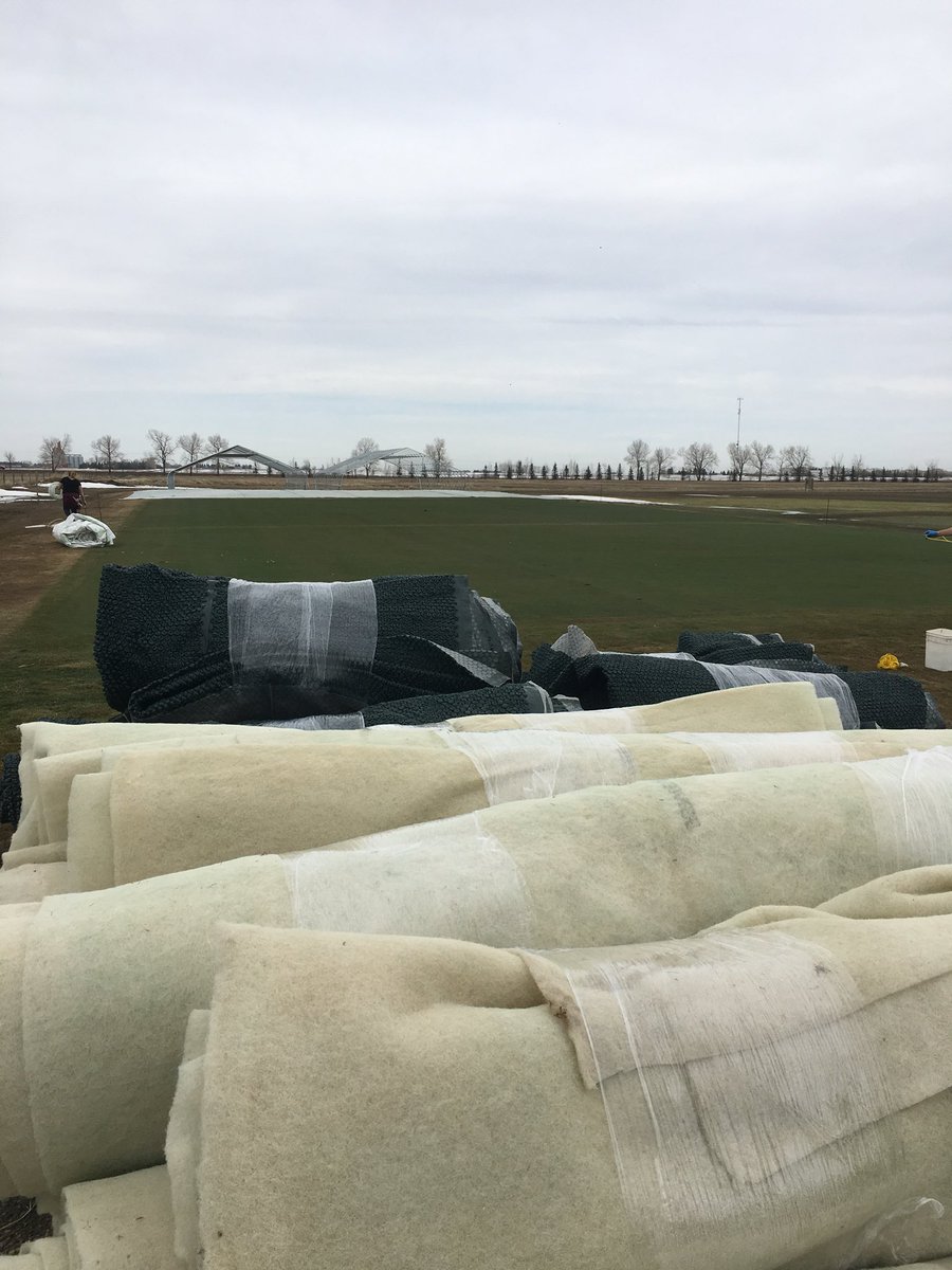 P_T_R_C_'s tweet photo. Tarps off today for our GreenJacket trial. Great sign spring has arrived. 😁@OldsCollege @GreenJacket_TC https://t.co/f4hgsrTM0X