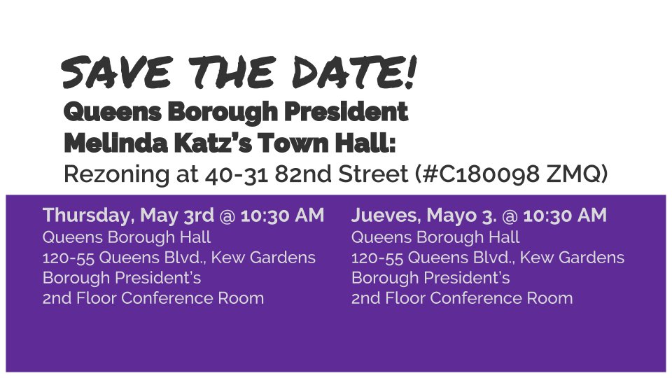 QueensBarrios's tweet image. This is coming up SOON. Next step in #ULURP is the @MelindaKatz townhall. Who can go? Reply if you'll be there.

#StopTheShoppes