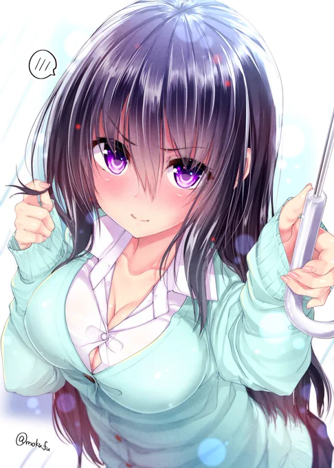 照れつつ傘に入れてくれる女の子らくがきです 
