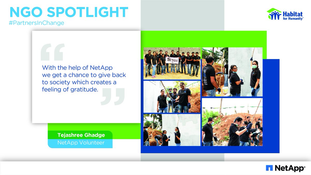 deepakvis's tweet photo. RT @NetAppIndia: Why do people volunteer? Tejashree Ghadge, our active volunteer and believer in @habitatindia's mission to provide shelter, sanitation & clean water to marginalized groups perfectly summarizes the joy of #givingback. #NetAppVTO #PartnersInChange #NGOSpotlight https://t.co/JOMJd33O5p