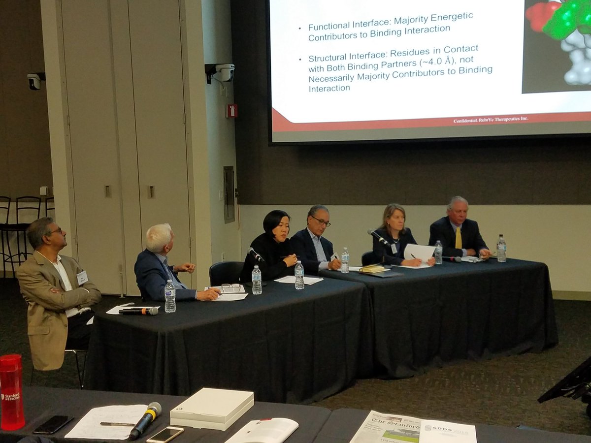 StanfordCVI's tweet photo. #SDDS2018 unofficial SharkTank review panel, with 8 pitches being evaluated by Roy Vagelos, George Scangos, Ram Shriram, Robert Robbins, Amy Chang, and Wende Hutton. https://t.co/DUjsDSKbdk