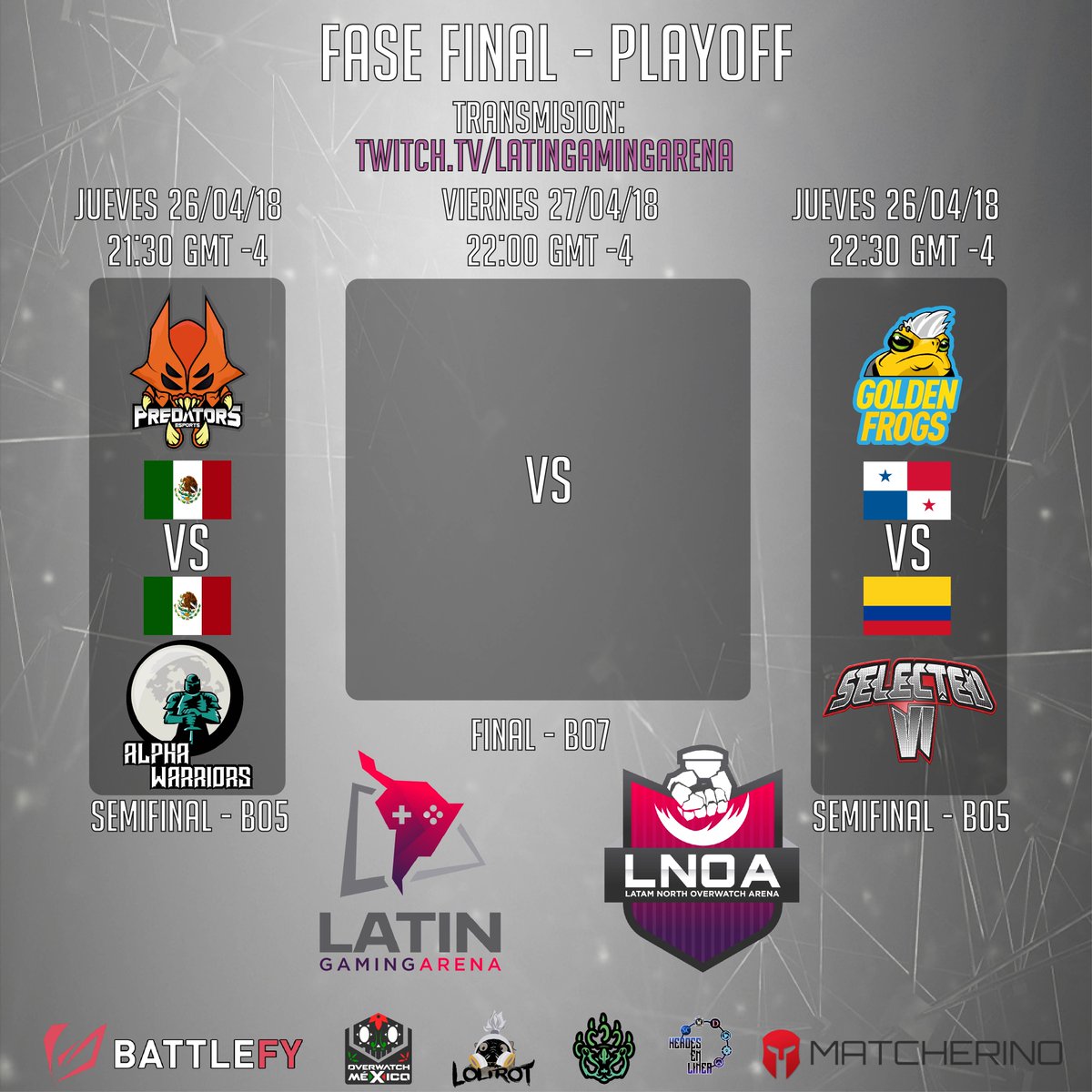 LGAplay's tweet photo. ¡Habemus Playoff!

la #LatamNOA Season 1 en su Fase Final!

En vivo por https://t.co/fQvto2R0gS 

Previa de 30 minutos sobre como estos equipos llegaron hasta los Playoff!

¡Anoten los horarios y te esperamos!

#Sponsors @Lolirotve @54Grades @OverwatchMXMX  @HeroesEnLinea https://t.co/OlLlRgHcUz