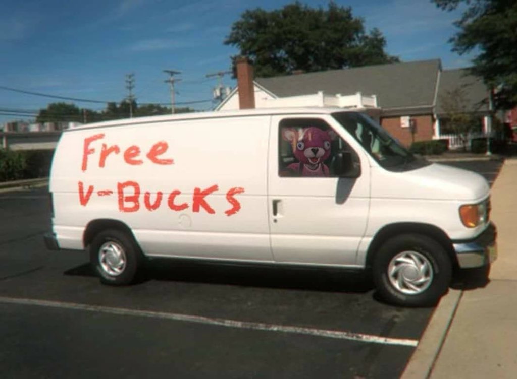 white van that says free v bucks - krng henis krng henis - white van that says free v bucks