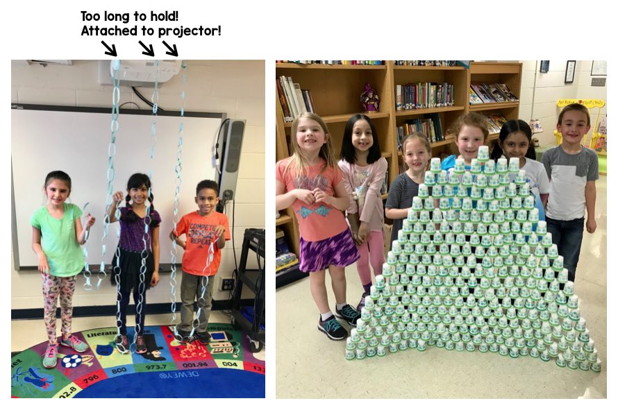 amy_auchter's tweet photo. How long can you make a chain with one piece of paper? How high can you build a tower using a stack of cups? These BF 1st grade STEAM Club members can show you! @msgranados3 #weare44 #BFBluejays https://t.co/aZRdCGly6H