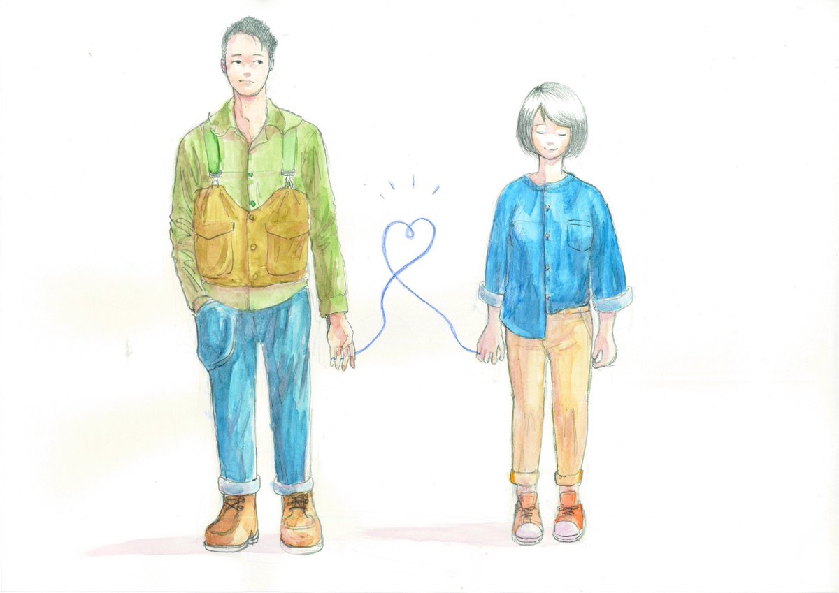 BichuBingoDenim's tweet image. 第1回備中備後デニムコンテストイラスト部門優秀作品

「2人を結ぶ青い糸」
幸せそうな二人をつなぐ象徴的な青い糸。デニムっていいですね。

＃備中備後ジャパンデニムプロジェクト　#福山　#井原　#denim
