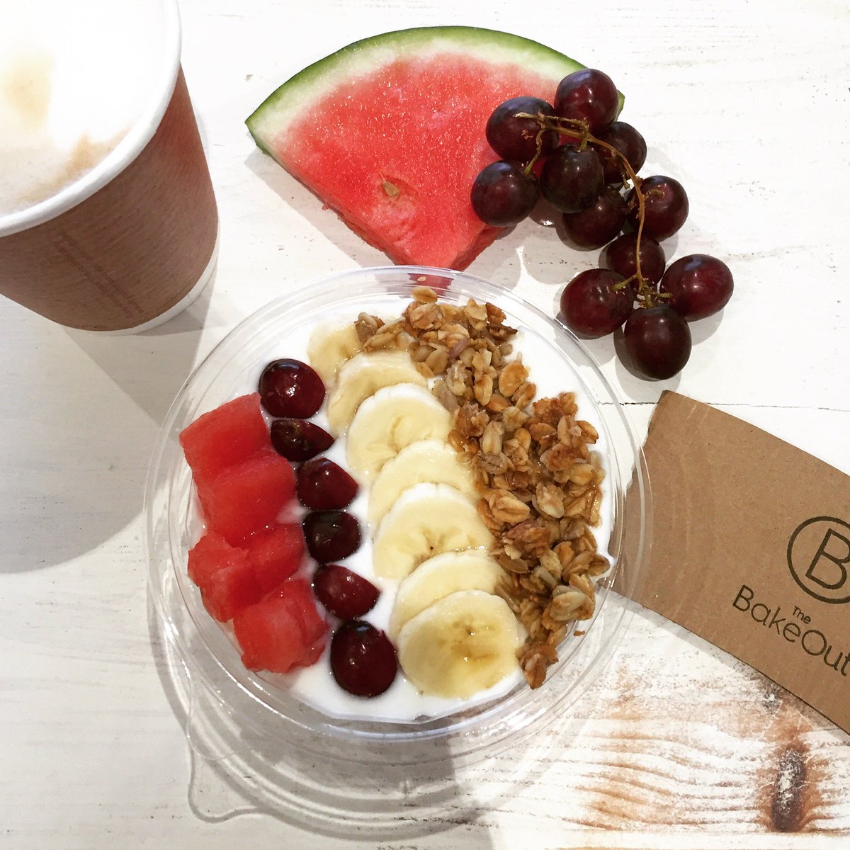 Deliciously healthy breakfast bowls available in store. 🍌🍇🍉#HealthyBreakfast #BakeOut