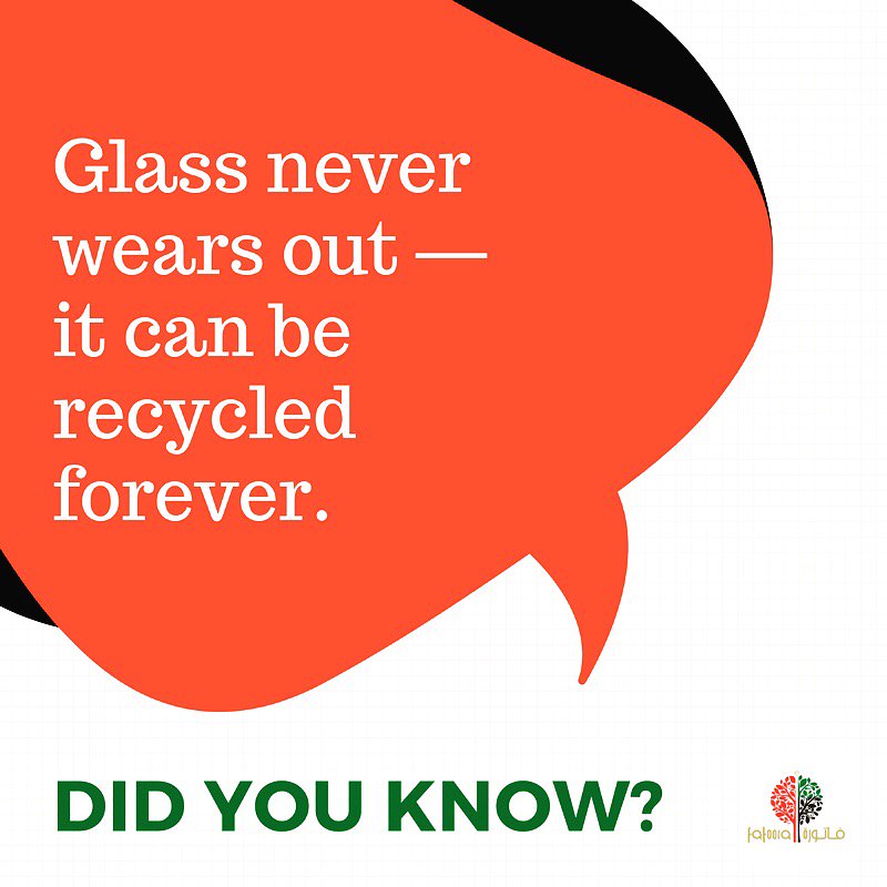 DID YOU KNOW Glass is 💯 percent recyclable &amp; can be re-used endlessly without loss in quality or purity. So take out your glass bottles and jars and try to reuse them whenever you can! #efatoora #gogreen #gopaperless #godigital #glass #recycle #uae #vision2021 #sustainable #uae