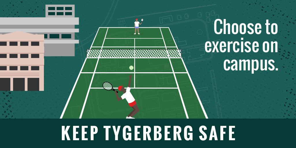 SUhealthsci's tweet photo. #Tygersafe: Tired of sitting and keen to work out? Exercise on campus where it’s safest. How about a game of tennis or a session in the gym? #campusexercise #campussafety https://t.co/ki3cGyUkik