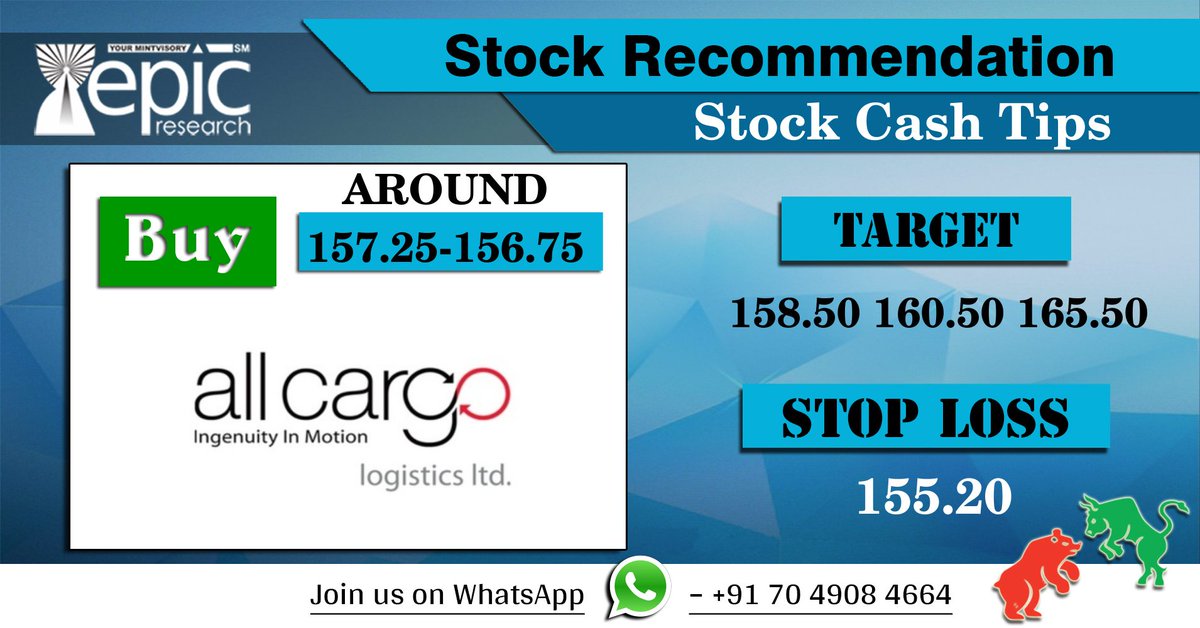 Epic_Research's tweet photo. #EpicResearch #StockTips 25th April'18

BUY #ALCARGO AROUND 157.25-156.75

#StockMarket #StockMarketNews #ShareMarket

For more join us on #WhatsApp ✆ – 7049084664 or Visit: https://t.co/i76GJRkkLf https://t.co/WEyb9dWRkh