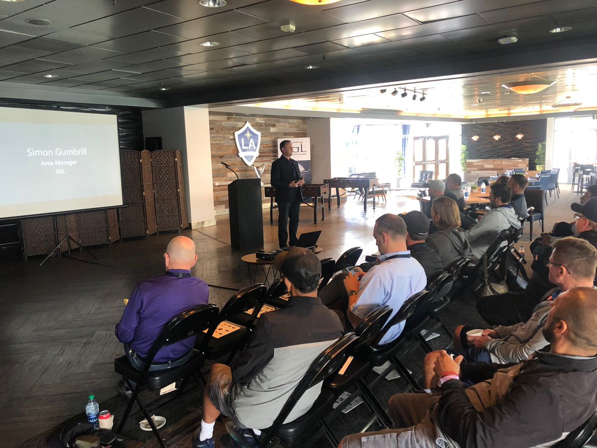SGLsystem's tweet photo. A great Showcase at the @stubhubcenter! Thank you @s_ilten for your hospitality! And thank you @JeradRMinnick and Scott Thompson @DukeGroundsCrew for sharing your knowledge. https://t.co/JpkTUp5mze