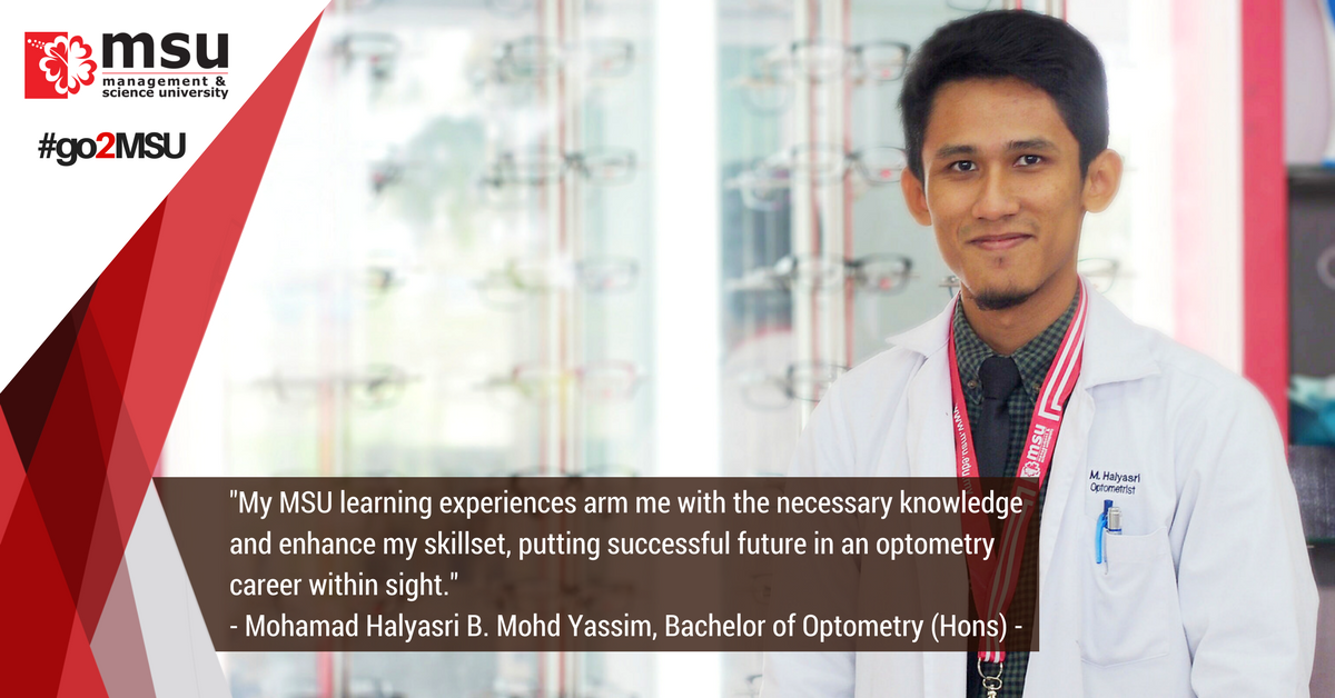 MSUmalaysia's tweet photo. Aspiring to be an optometrist to help people and improve their quality of life?
Let's #go2MSU🌺 and join Yasri, our student of Bachelor of Optometry (BOP).
BOP: https://t.co/YWxkwWd1QR
#studentsay
#MSUmalaysia
https://t.co/4haJsKXd8D
https://t.co/QQMmTlJe9L https://t.co/vN8DC7aVxG