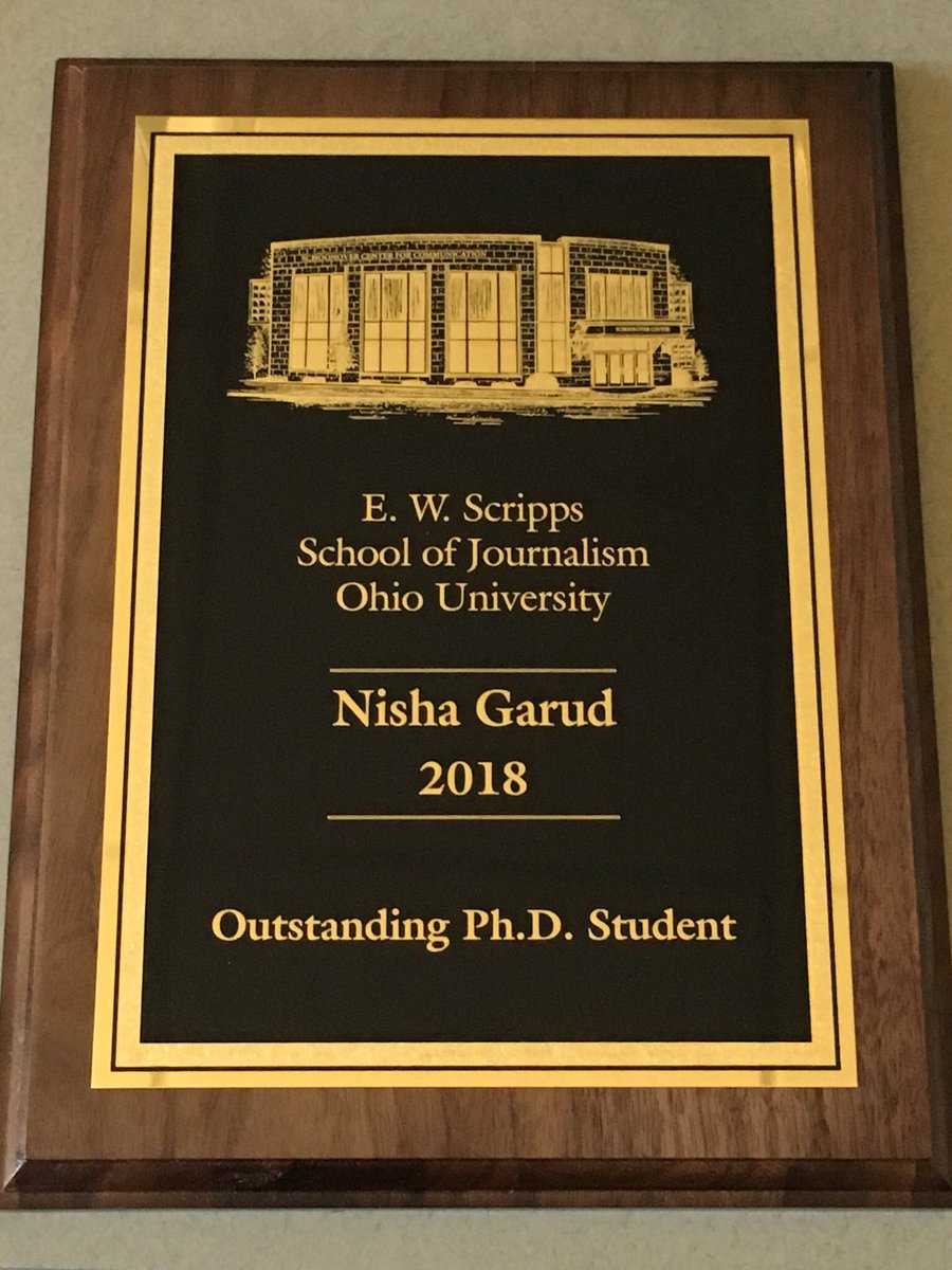 Prof_YKalyango's tweet photo. Congrats to my doctoral dissertation advisee, Dr. Nisha Garud for being voted/named by grad faculty the @scrippsjschool Outstanding Ph.D. Student in her cohort. Top student award winner revealed at #ScrippsBanquet18. Hooding @nishagarud &amp; @EnakshiRoy in 10 days! #ProudProfessor https://t.co/0BV2uff08c