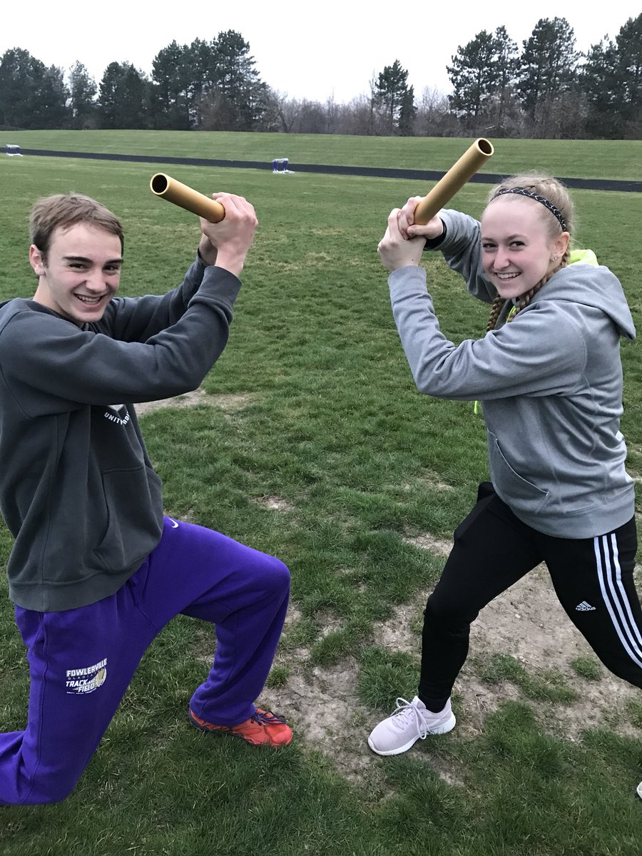 FowlervilleXC's tweet photo. Slicing through the competition were our #GoldBaton winners for the LC duel Caleb M. and @_yogi_12! Caleb swept the hurdle events and was 2nd in the LJ! Abby ran two #PRday races and led the 4x1 and 4x2 to victory! #TrueGladiators #RingTheBell #FastPeople https://t.co/Ia5zu7oPSs
