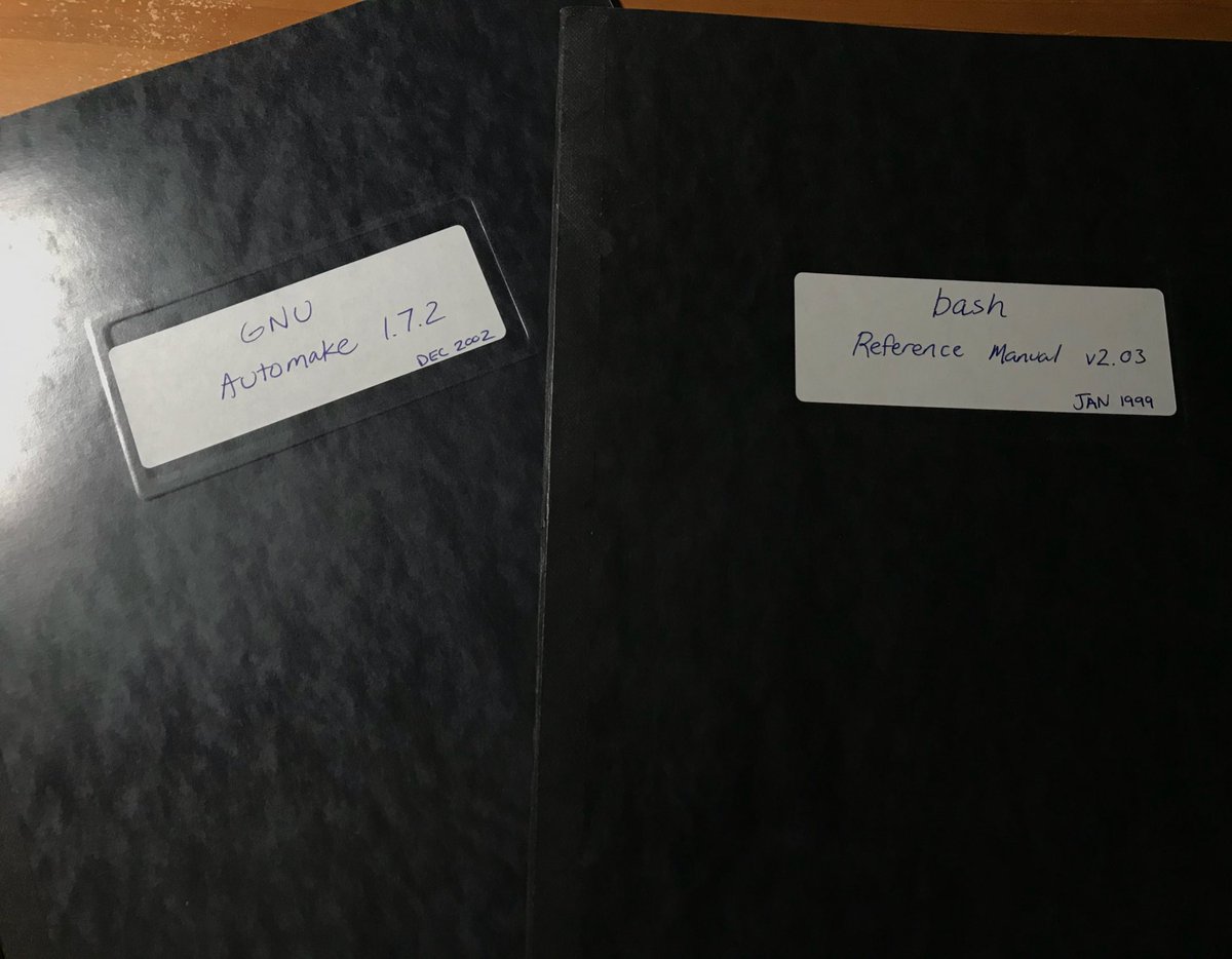 estesp's tweet image. Hello fellow kids! This is what we did for "manpages" before we had the whole internet in our pocket. Yes, I actually printed these out and put them in binders. 😂 #linuxgeek