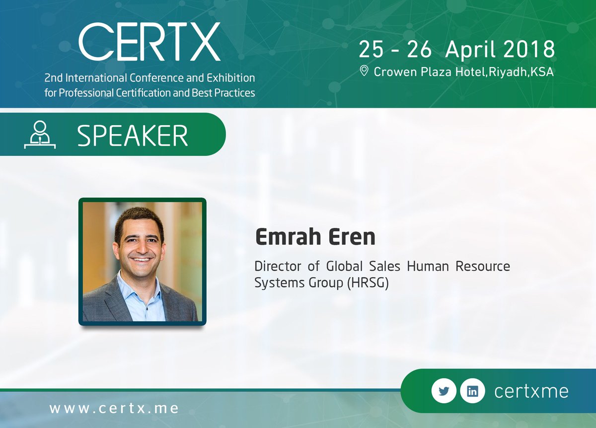 certxme's tweet image. Glad to welcome Emrah Eren from @HRSG_Competency as a speaker at the 2nd International Conference and Exhibition for Professional Certification and Best Practices #CERTX2018