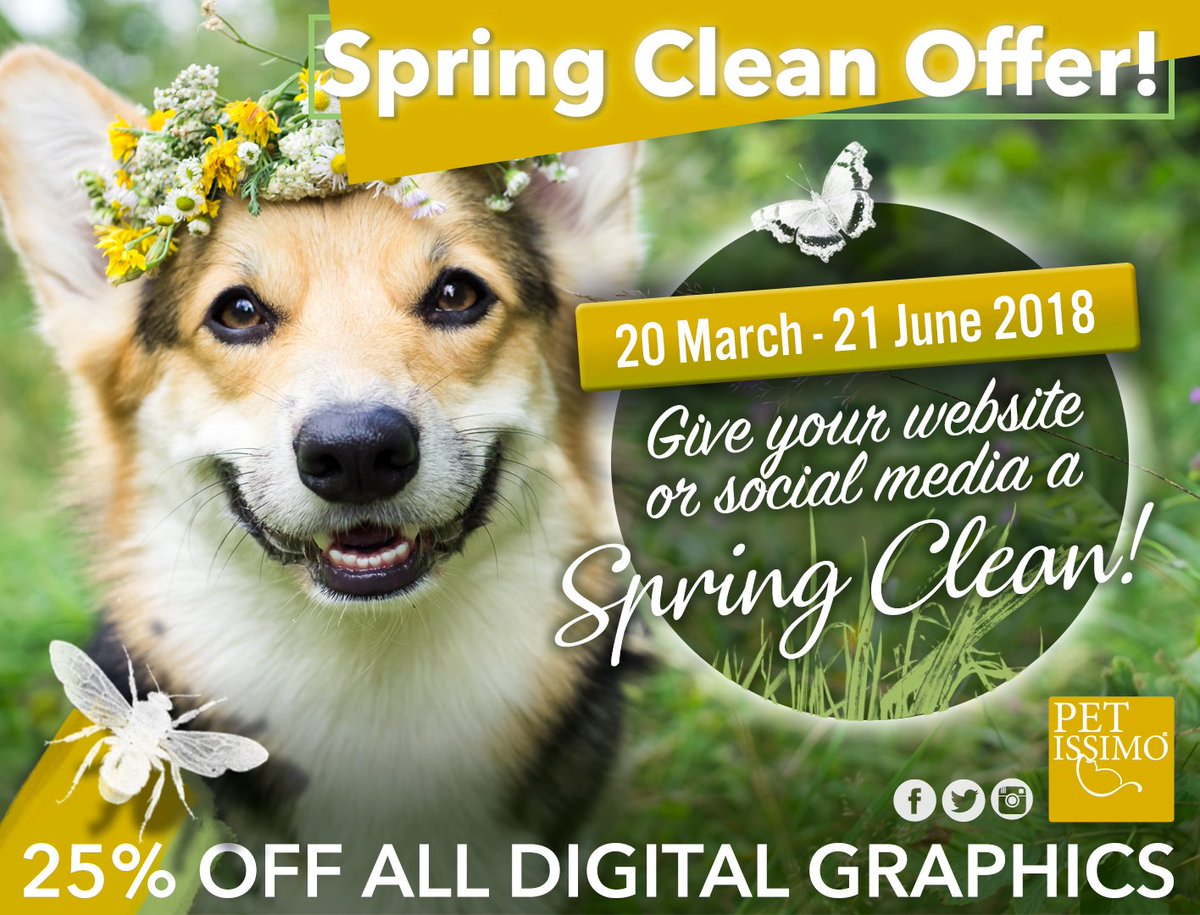 GoodVetPetGuide's tweet photo. #springclean2018 your #Petbiz with @Petwissimo
25% off all digital graphics throughout Spring!
• cover images
• banners
• sidebar graphics
• website graphics
and more!
Offer ends 21st June
https://t.co/A693MccJt9
#GraphicDesign #Marketing https://t.co/e1XUQP0uLO