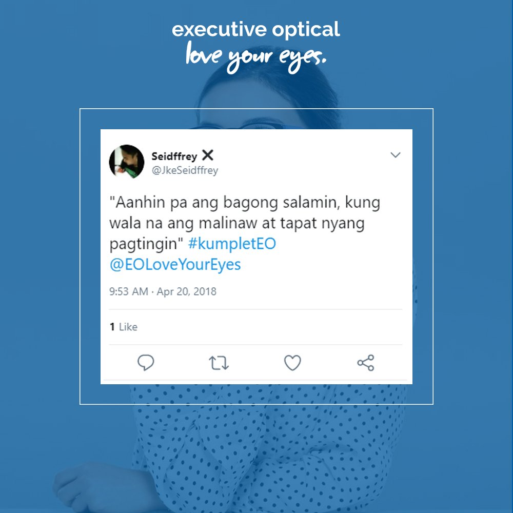 EOLoveYourEyes's tweet photo. Congratulations to @ArianneTejada, @JANEtamicin, and @JkeSeidffrey for winning our #KumpletEO Twitter game. You will receive P1,000 worth of EO Gift Certificate. Please wait for our DM for further details. https://t.co/vCaWNPkK4J