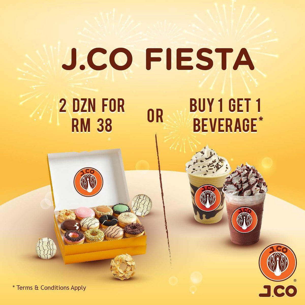 JcoMalaysia's tweet photo. JCO FIESTA. 

26 &amp; 27 Apr 2018
JCO FIESTA. 
RM38 for 2 dozens &amp; Buy 1 Free 1 for all Beverages.
The whole day for Thursday and Friday.
Eligible for all 

Save the date

Share it to your families and friends.
#jcomalaysia https://t.co/Hv7WlvuSlB