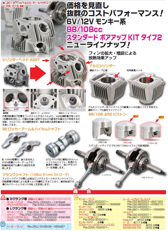 海外輸入】 キタコ SEプロ シリンダーヘッドASSY モンキー エンジン関連パーツ