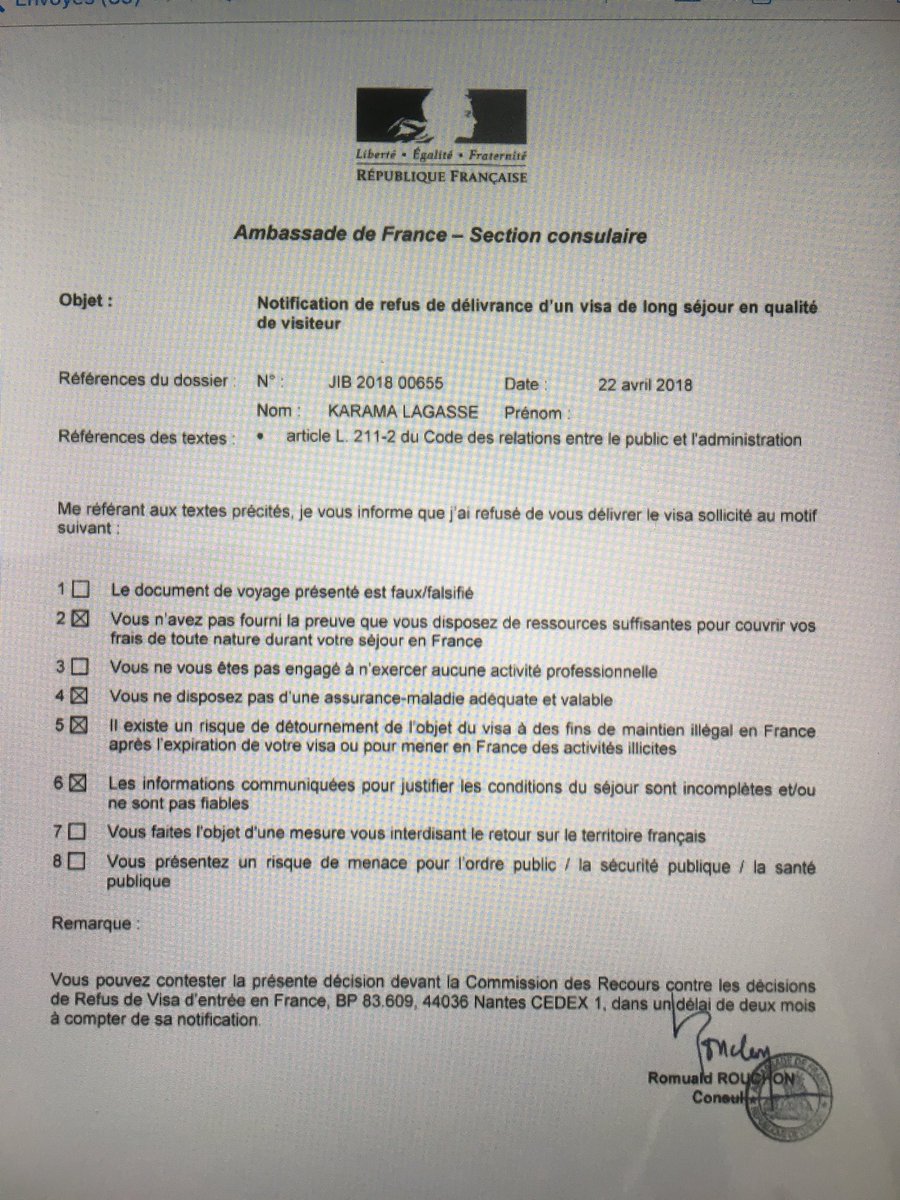 Lagasse On Twitter Et Voici La Derniere Notification De Refus De Visa Pour Karama Elle Vaut Le Coup D Etre Lue Comme Si Un Enfant De 2ans Pouvait Se Rendre Coupable D Activites