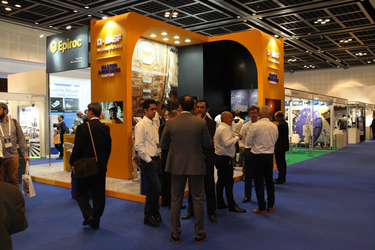 SOETunnelling's tweet photo. The booth of @BASF_MBS , one of the Silver Sponsors of #WTC2018! 

#WTC2018Dubai #Dubai #Tunnelling https://t.co/LCMwCY99i5